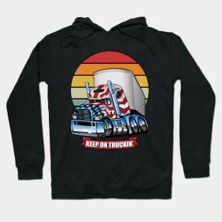 USA Patriotic Keep on Truckin Retro Big Rig Semi-Truck Hoodie